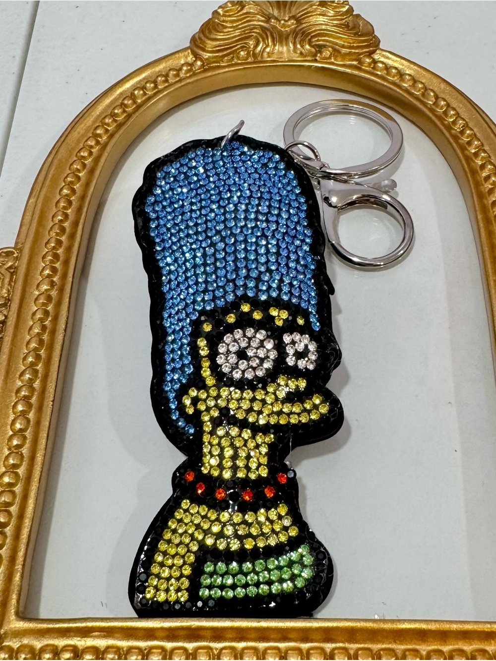 New Crystal-Embellished Marge Simpson Keychain  - Blue & Yellow